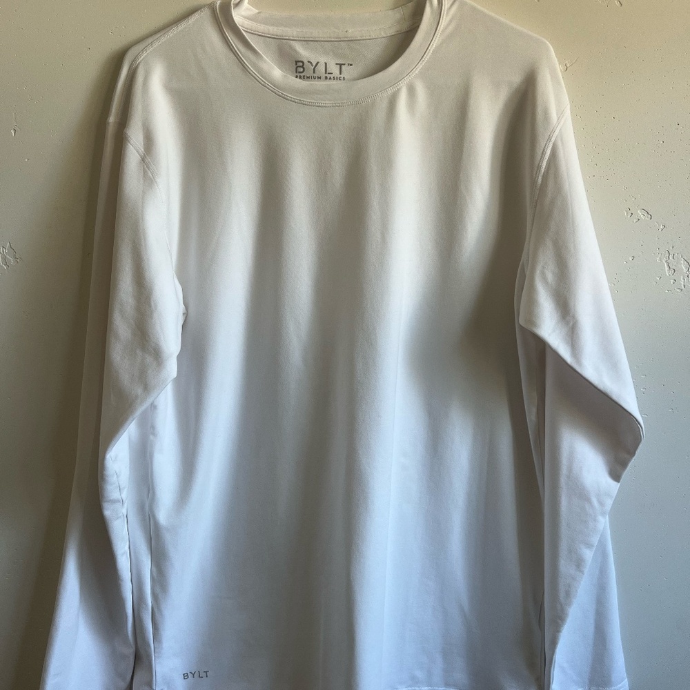 BYLT Basics Lux Long Sleeve T-Shirt White Size Large Premium Stretch Tee